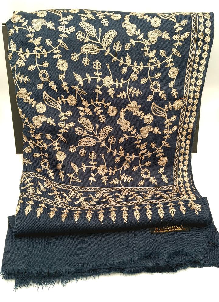 Embroidered Pashmina With Ari Work Navy Blue Shawl