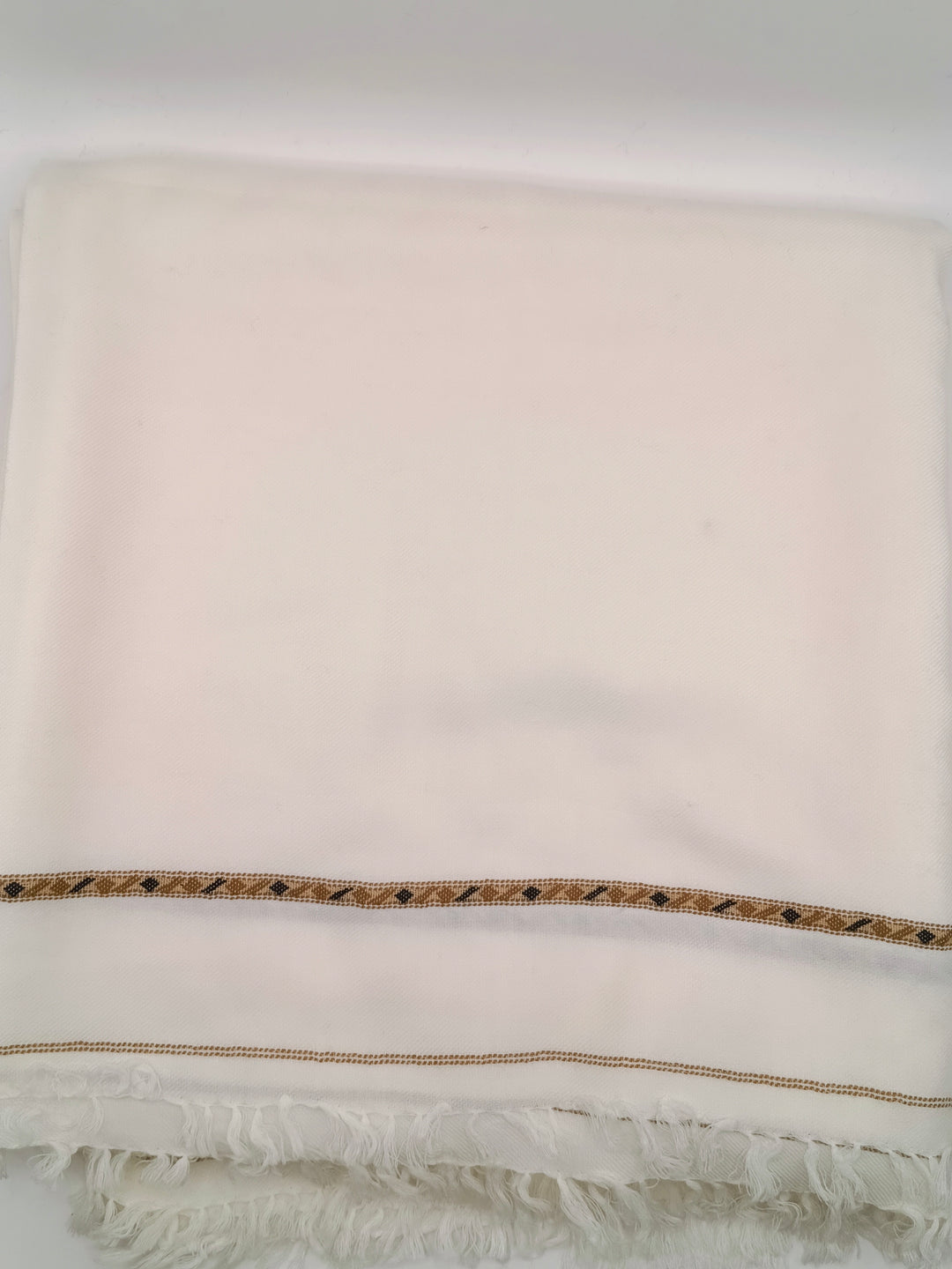 Premium Quality Striped Light Weight White Woolen Shawl