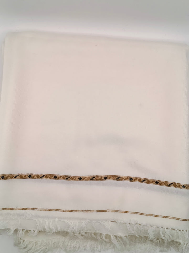 Premium Quality Striped Light Weight White Woolen Shawl