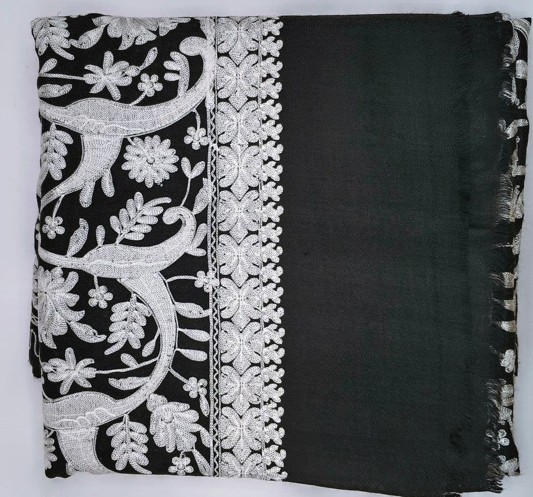 Premium Quality Black Embroidered Pashmina Cashmere Shawl