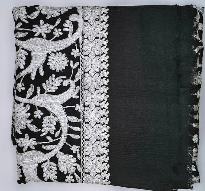 Premium Quality Black Embroidered Pashmina Cashmere Shawl