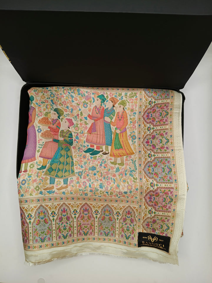 Premium Quality Off White Mix Multi Color kani Silk Pashmina  Shawl