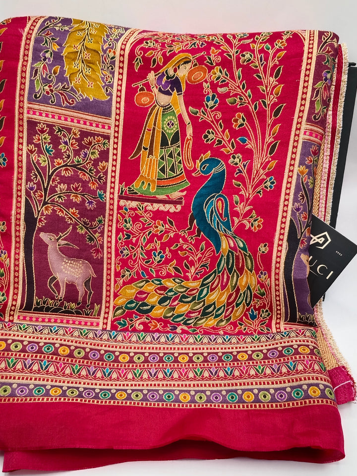 Premium Quality  Multi Mix Maroon Color kani Silk Pashmina  Shawl
