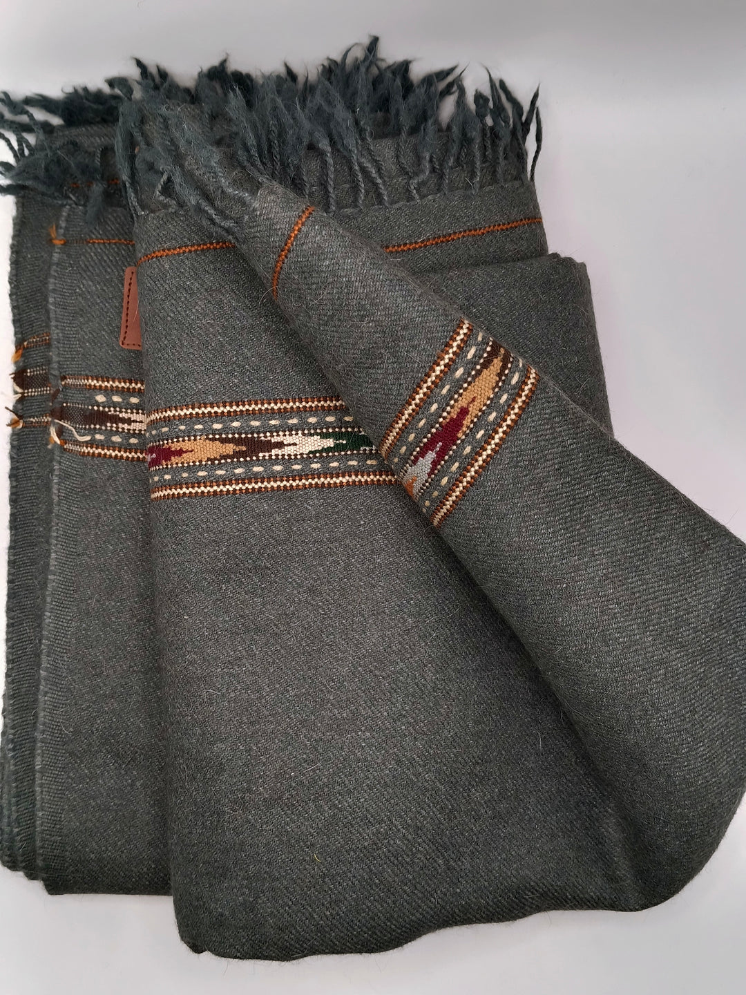 Premium Quality Striped Dark Gray Heavy Weight Lamb Woolen Shawl