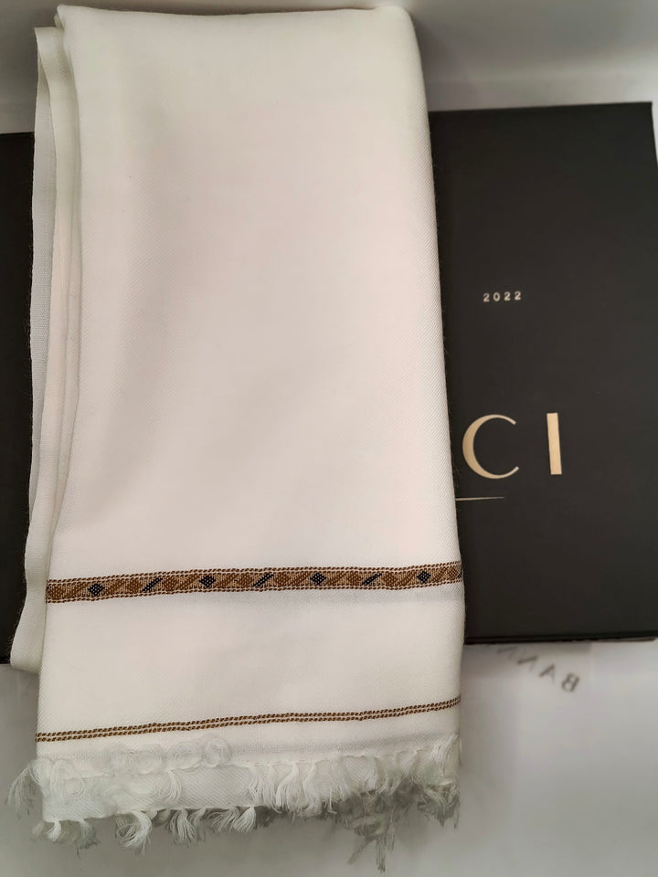 Premium Quality Striped Light Weight White Woolen Shawl