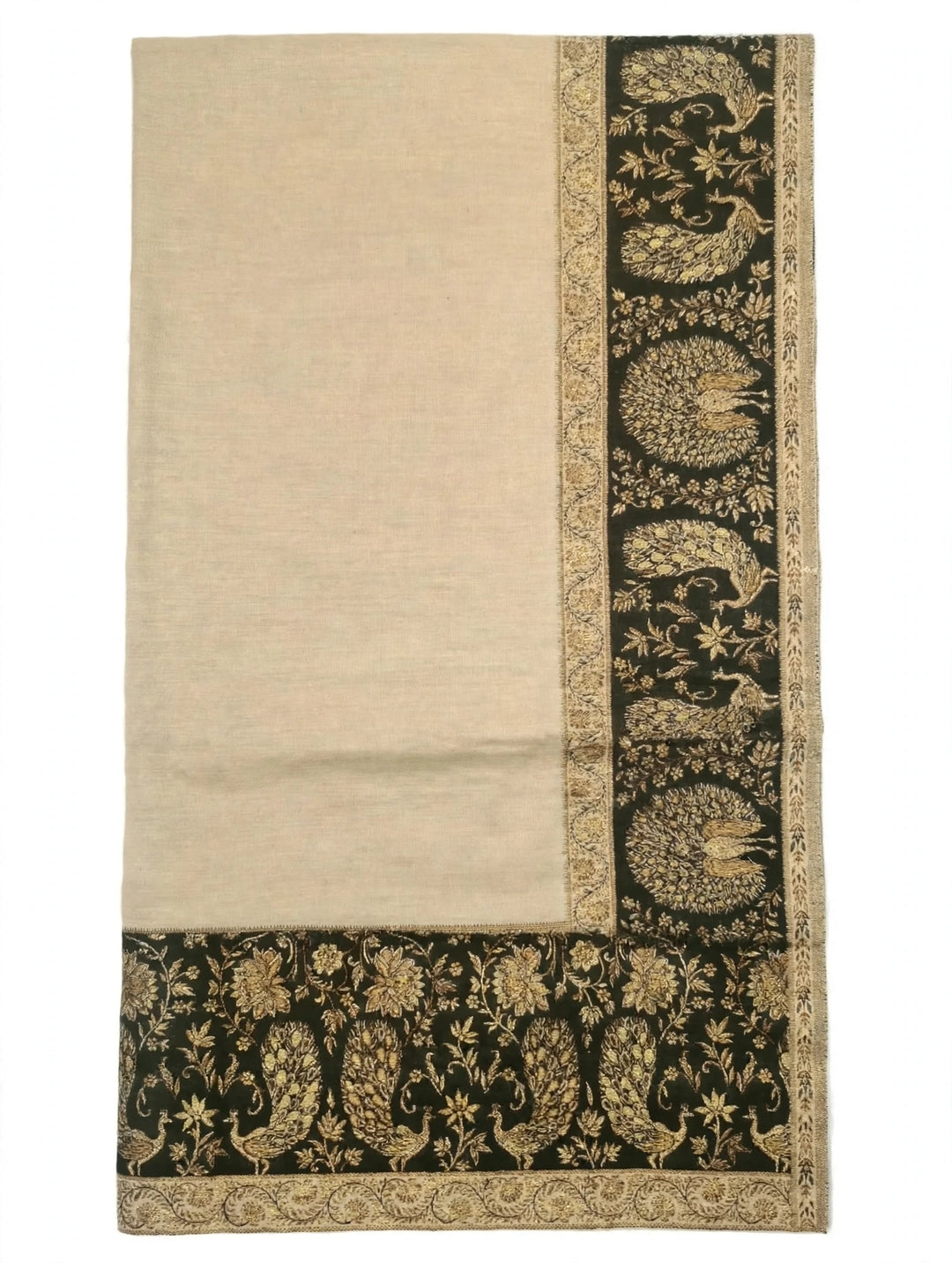 Premium Pashmina Shawl With Four Sided Black And Gold Woven Border