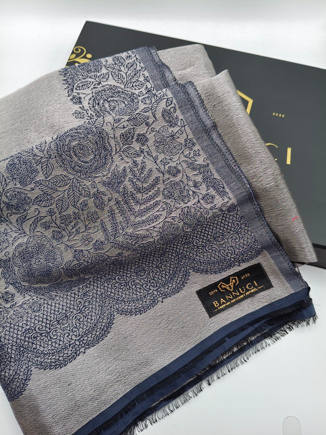 Premium Quality Blue Silver Reversible Moonlight Kani Pashmina Cashmere Shawl