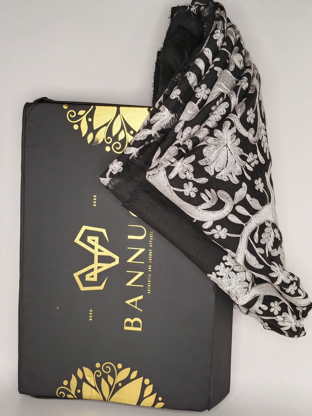 Premium Quality Black Embroidered Pashmina Cashmere Shawl