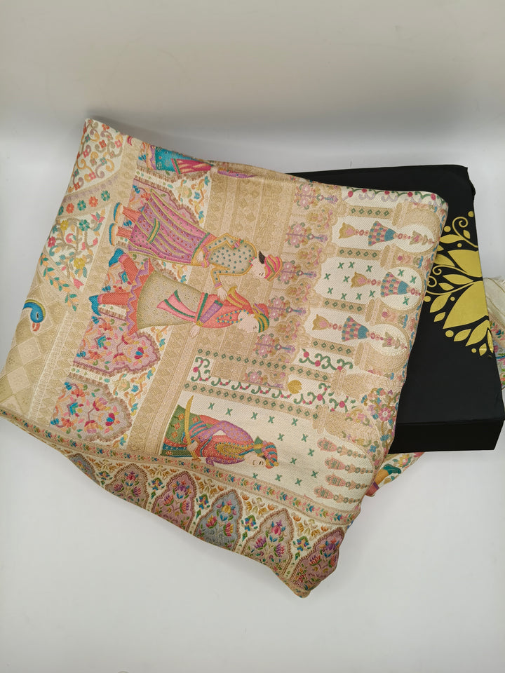 Premium Quality Off White Mix Multi Color kani Silk Pashmina  Shawl