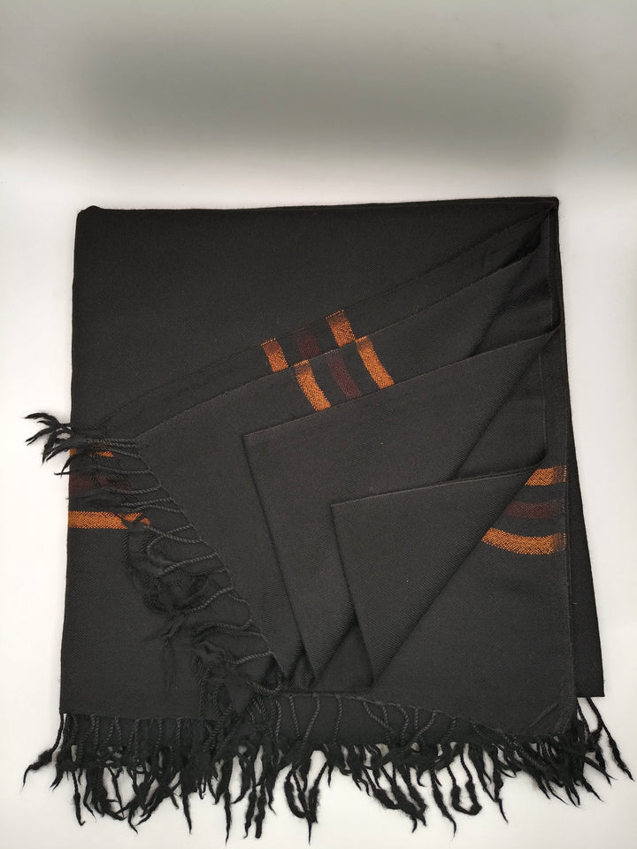 Premium Quality Single Fiber Black 72 Grade With 3 Lines Border Pure Woolen Shawl