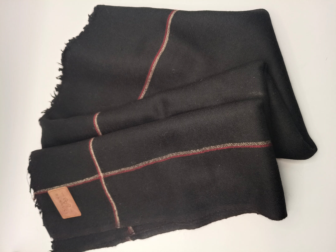 Premium Quality Striped Single Fiber Black Woolen Shawl