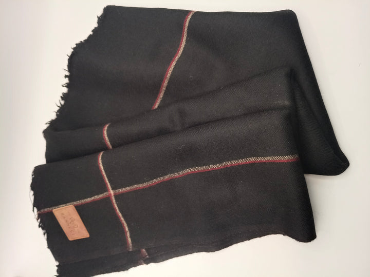 Premium Quality Striped Single Fiber Black Woolen Shawl