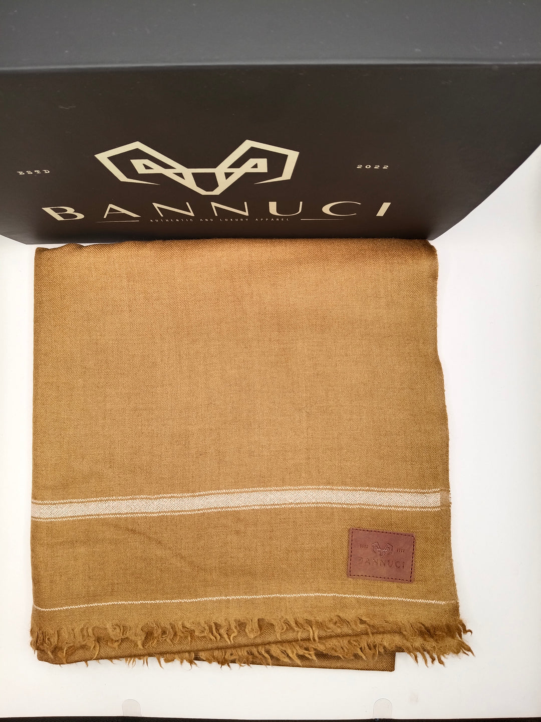 Premium Quality Stripped Double Fiber 72  Camel Color Woolen Shawl