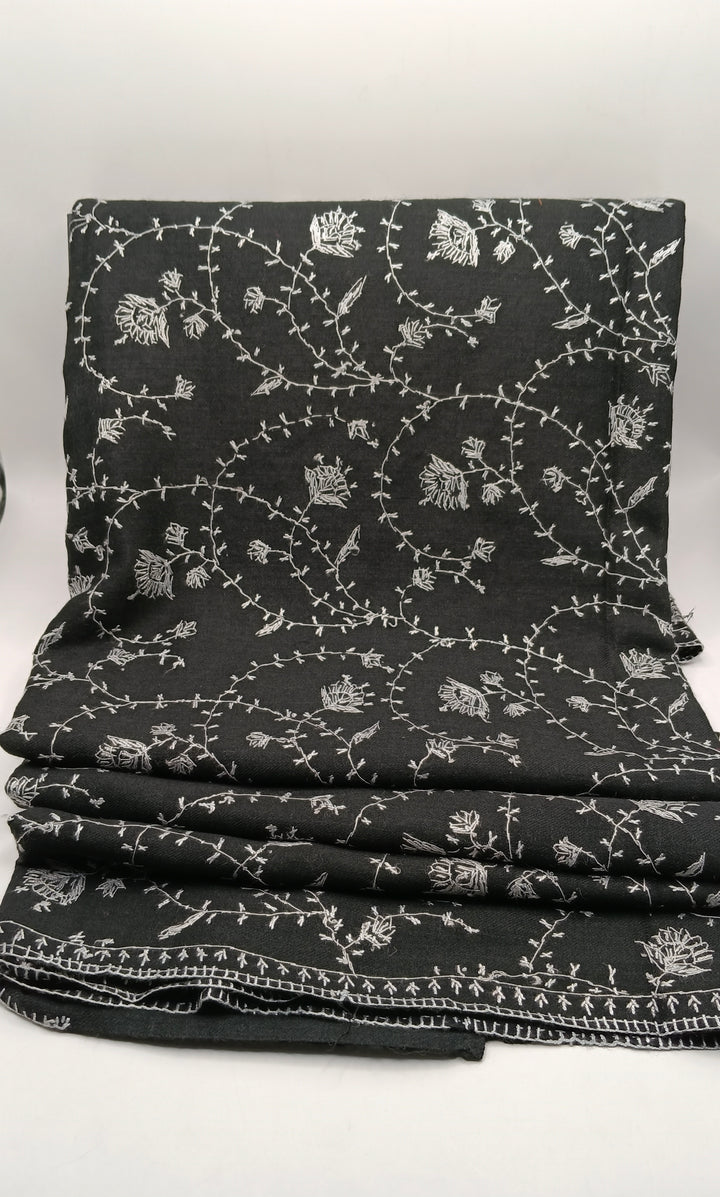 Premium And Extremely Soft Original Handmade Sui Needle Jaal Pure Black Toosh Shawl