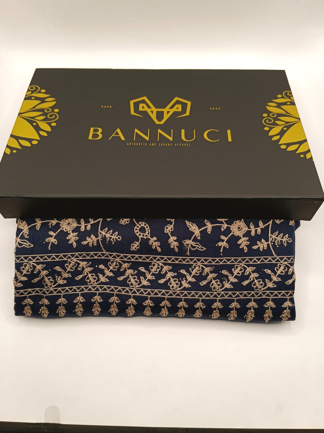 Embroidered Pashmina With Ari Work Navy Blue Shawl