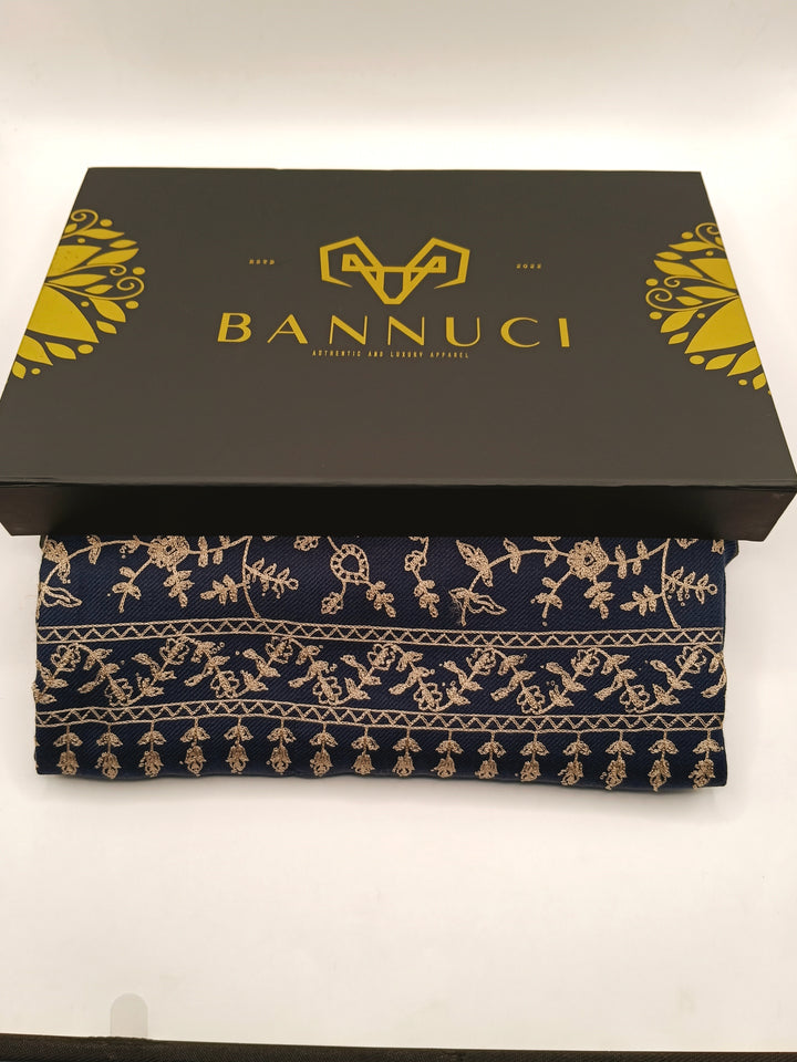 Embroidered Pashmina With Ari Work Navy Blue Shawl