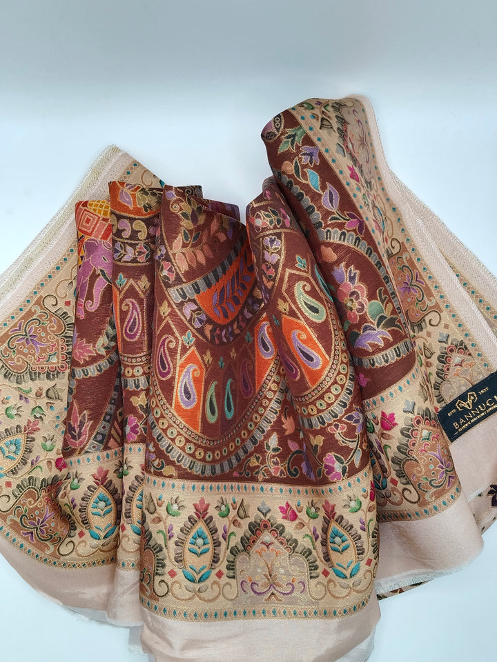 Premium Quality  Multi Mix Pink Color kani Silk Pashmina  Shawl