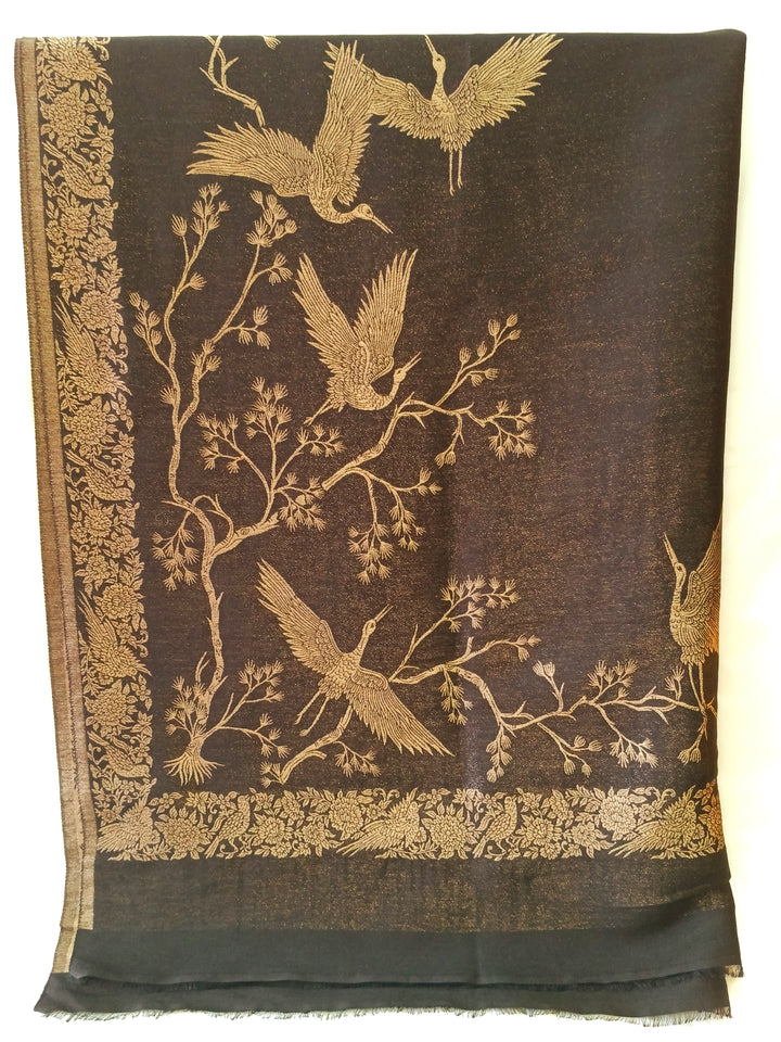 Premium Quality Black And Golden Reversible Moonlight Metallic Weave Shawl