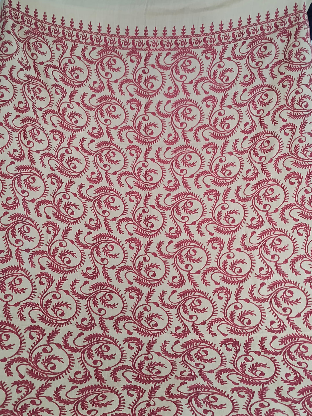 Premium Quality Cream Colored Base Pink Full Embroidered Pashmina Cashmere shawl