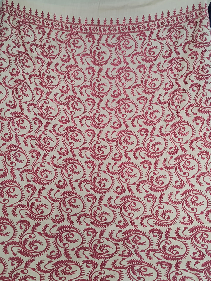 Premium Quality Cream Colored Base Pink Full Embroidered Pashmina Cashmere shawl