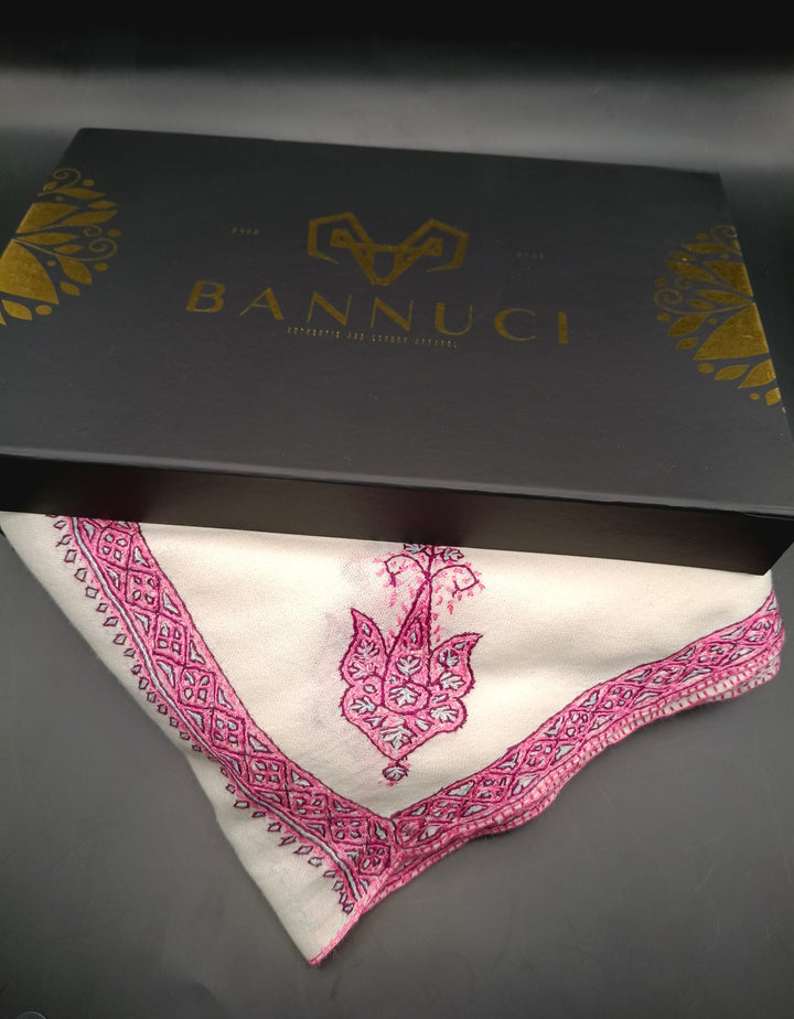Hand Embroidered Extremely Soft Original Toosh Shawl With Border And 4 Kunj Motifs