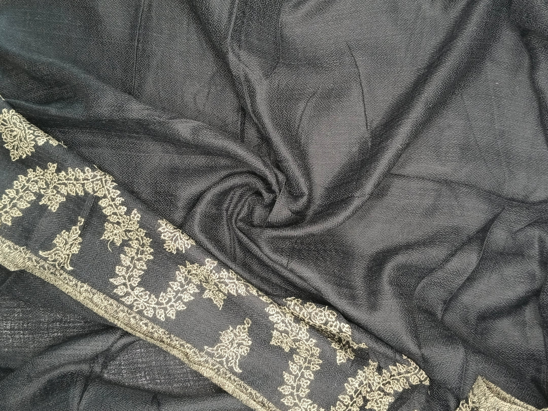 Premium Black Woven Kani Pashmina Cashmere Scarf 2