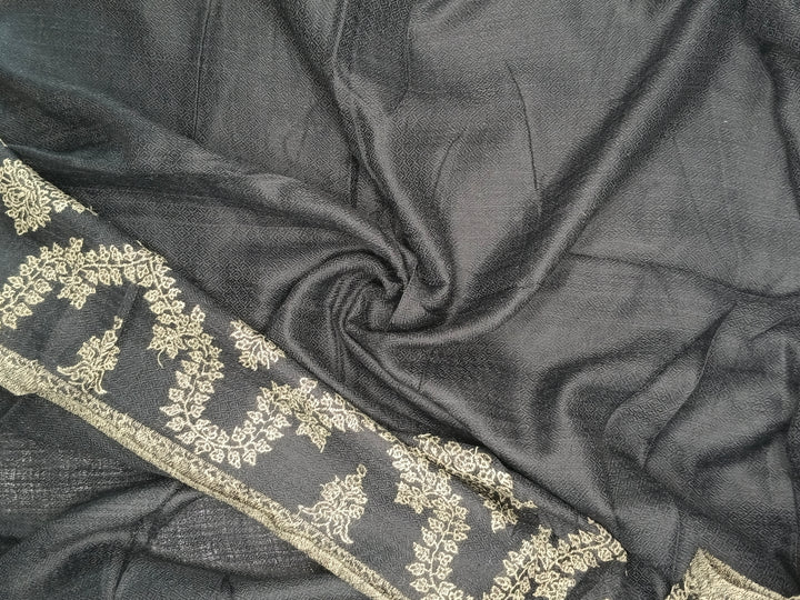 Premium Black Woven Kani Pashmina Cashmere Scarf 2