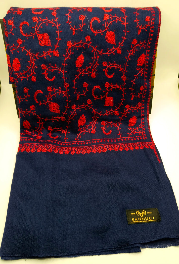 Premium And Extremely Soft Original Handmade Navy Blue Sui Needle Jaal Pure Toosh Shawl