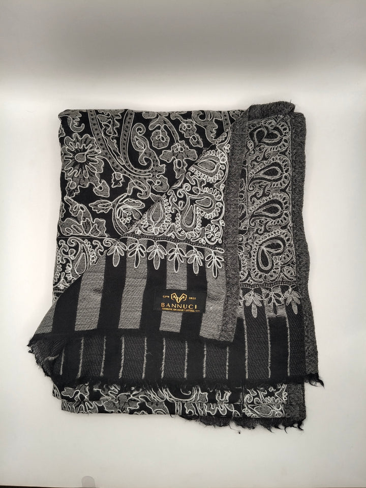 Premium Quality Black Embroidered Kani Pashmina Cashmere Shawl