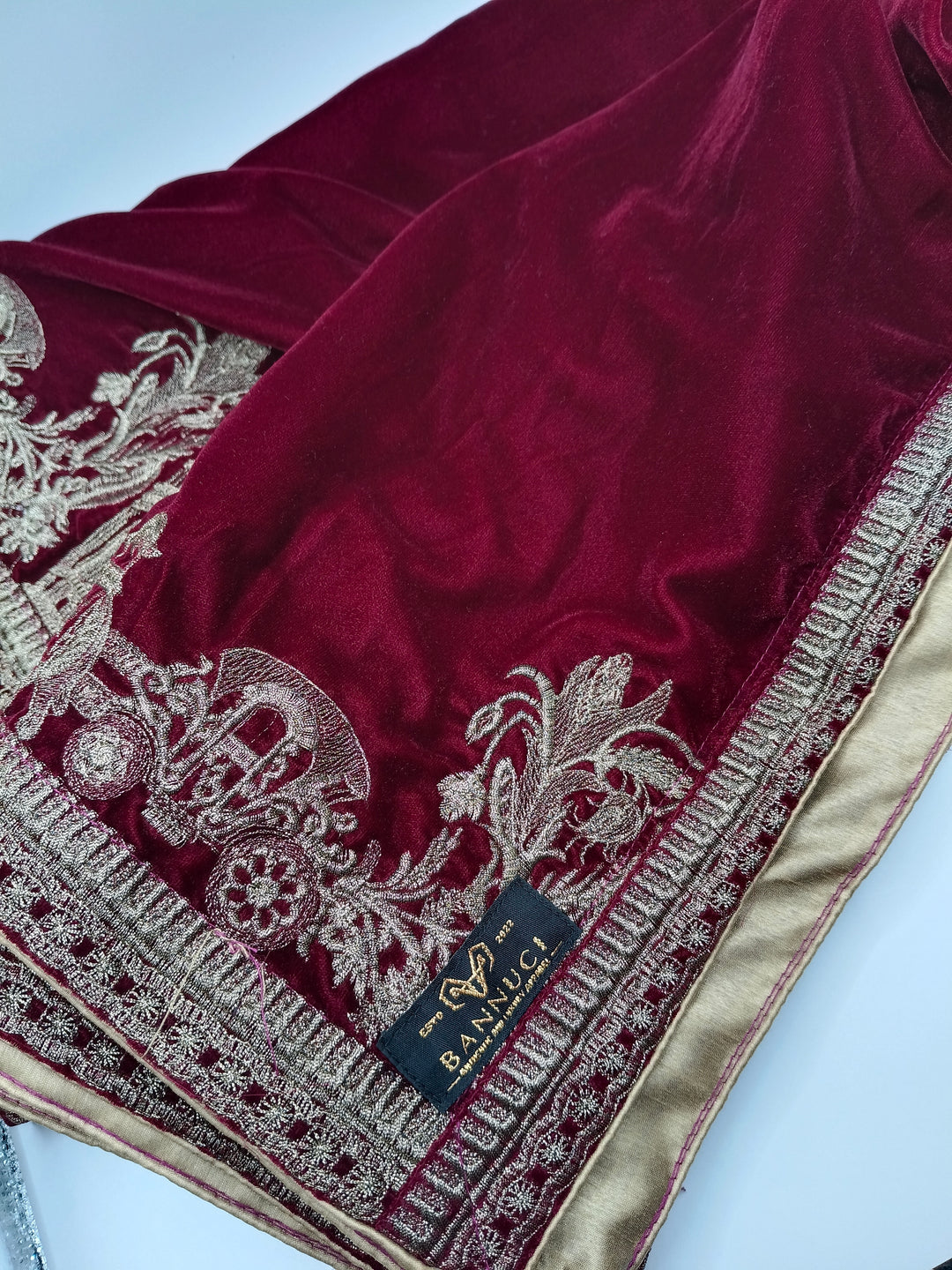 Premium Quality Maroon Embroidered Velvet Shawl