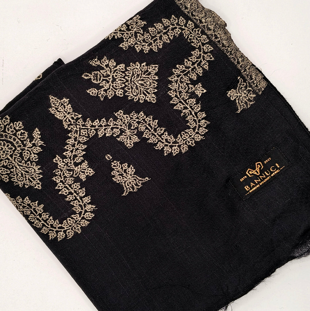 Premium Black Woven Kani Pashmina Cashmere Scarf 2