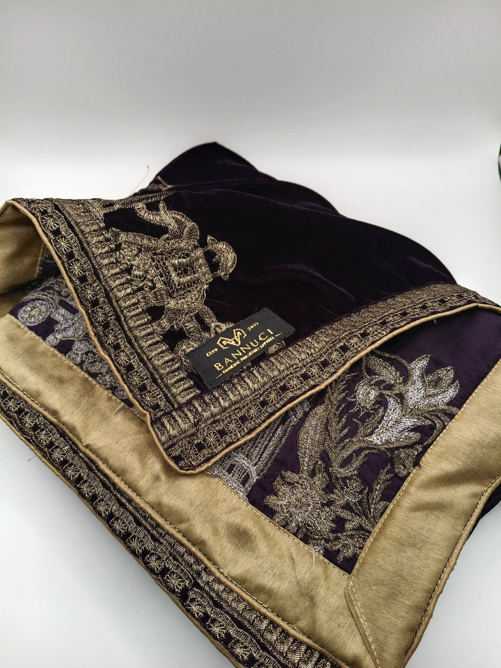 Premium Quality Purple Embroidered Velvet Shawl