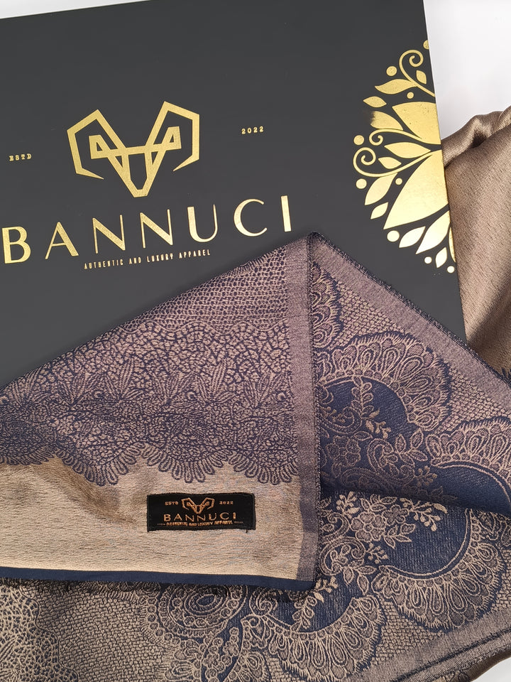 Premium Quality Blue Silver Reversible Moonlight Kani Pashmina Cashmere Shawl