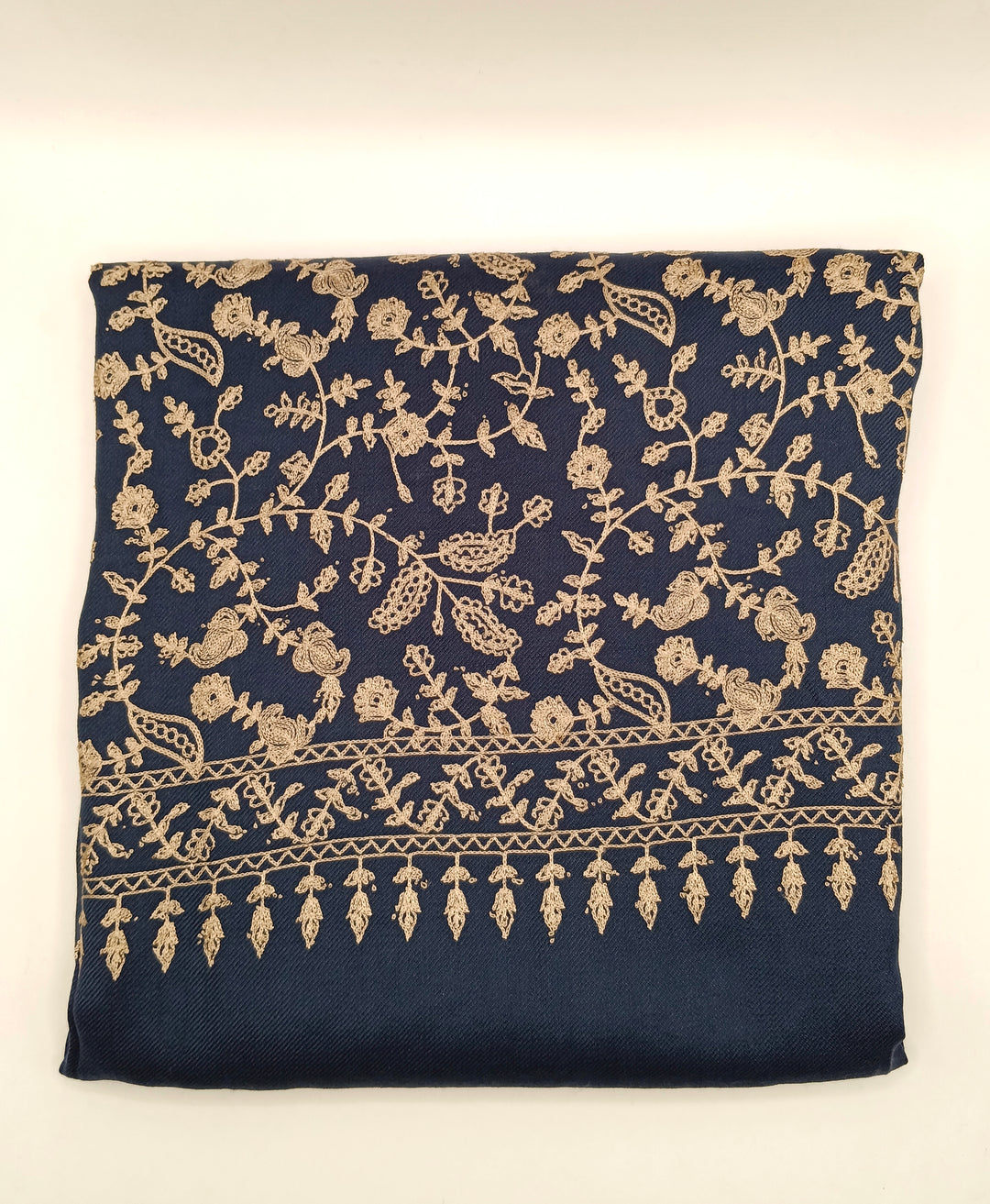 Embroidered Pashmina With Ari Work Navy Blue Shawl