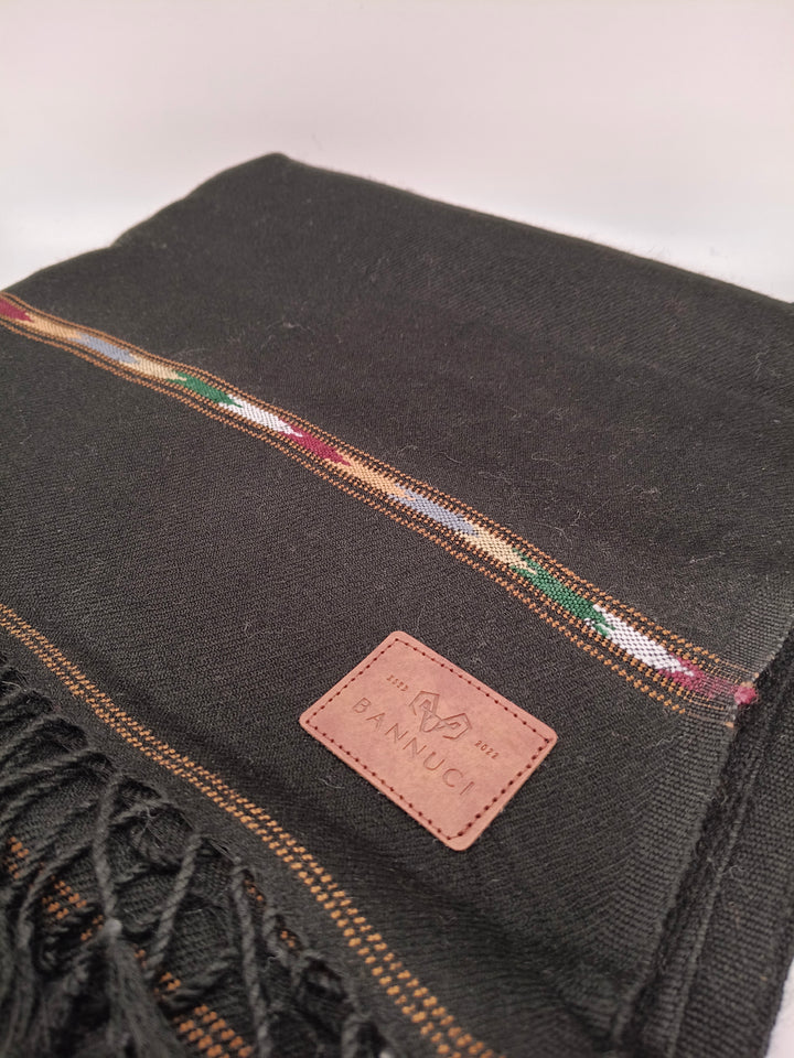 Supreme Quality Black Pure Angora Rabbit Striped Woolen Shawl