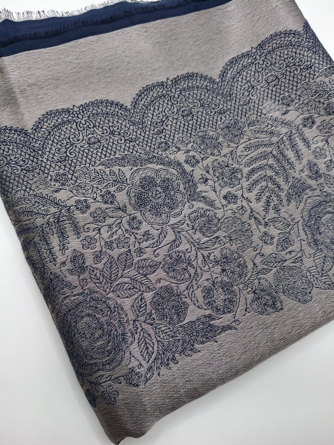 Premium Quality Blue Silver Reversible Moonlight Kani Pashmina Cashmere Shawl