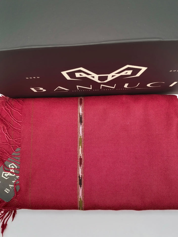 Premium Quality Striped Single 72 Fiber Maroon Woolen Shawl
