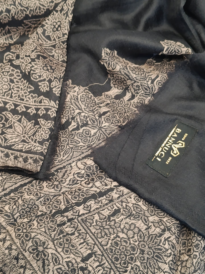 Premium Black Woven Kani Pashmina Cashmere Scarf 3