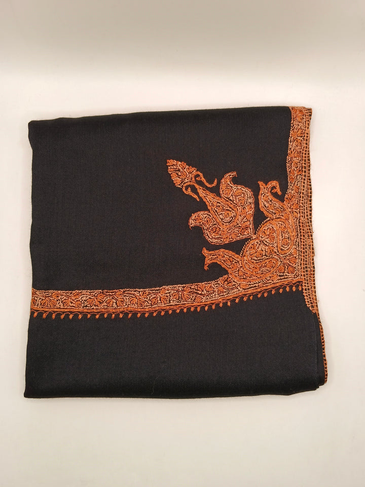 Hand Embroidered Extremely Soft Original Toosh Shawl With Border And 4 Kunj Motifs