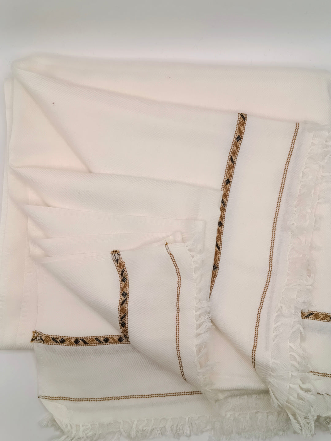 Premium Quality Striped Light Weight White Woolen Shawl