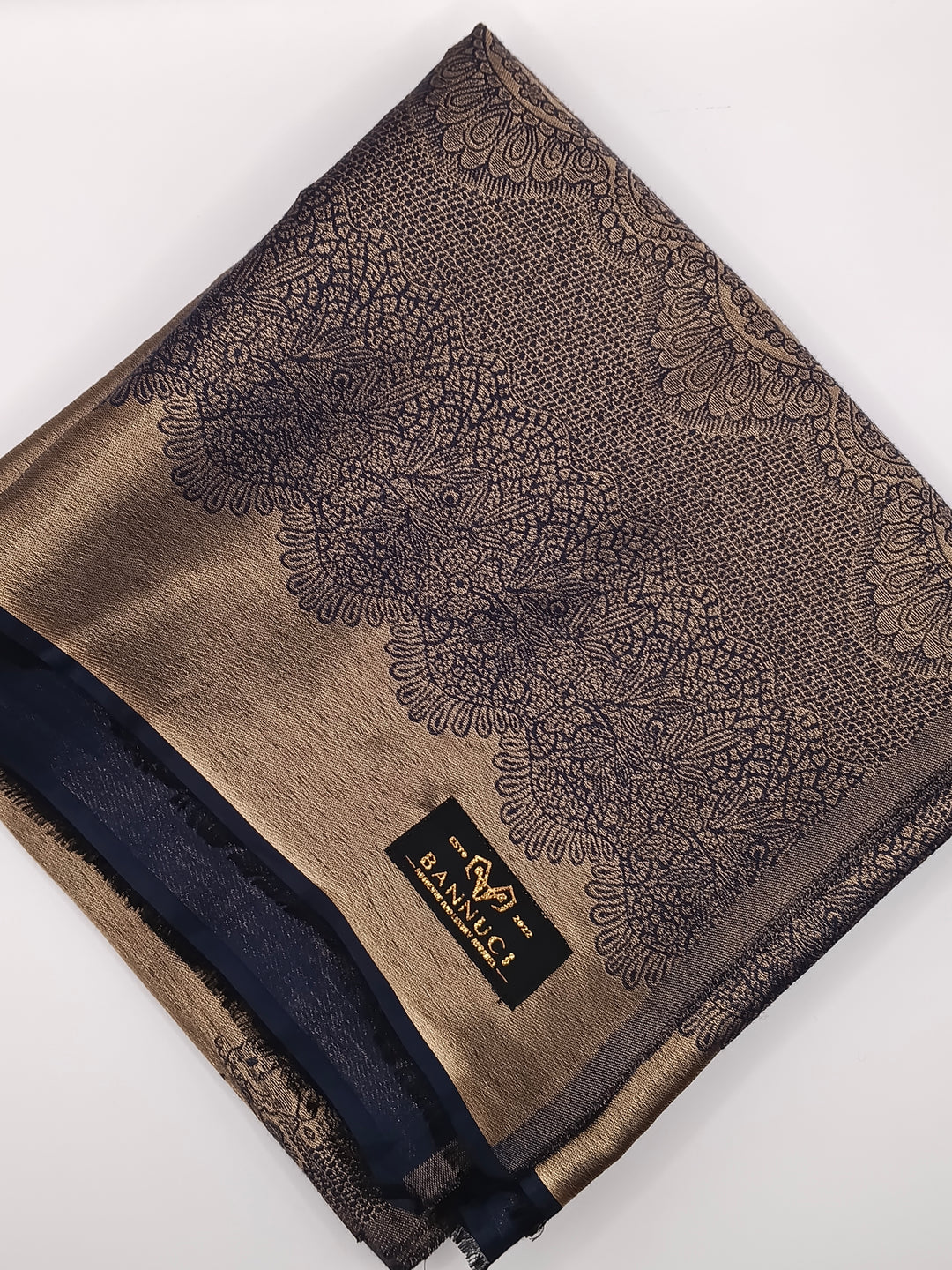 Premium Quality Blue Golden Reversible Moonlight Kani Pashmina Cashmere Shawl