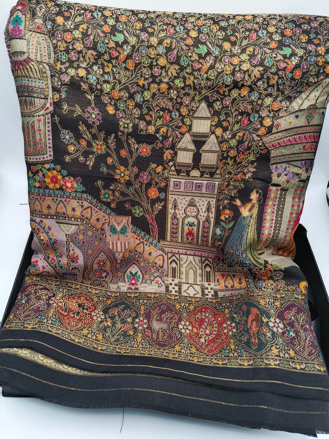 Premium Quality Black Mix Multi Color kani Silk Pashmina  Shawl