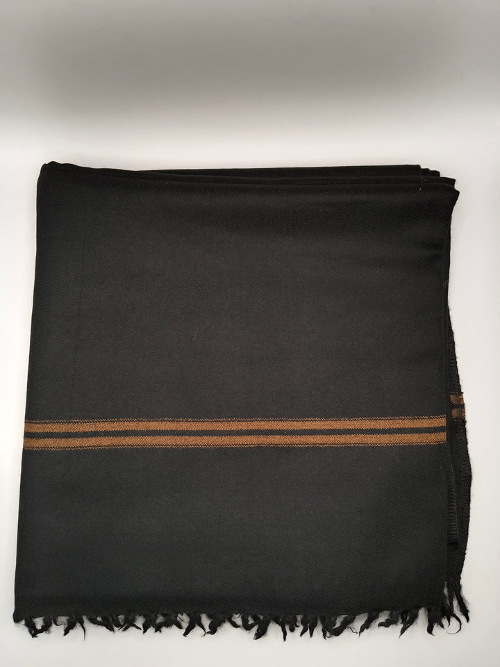 Premium Quality 2 Lines Striped Double Fiber 72 Black Woolen Shawl