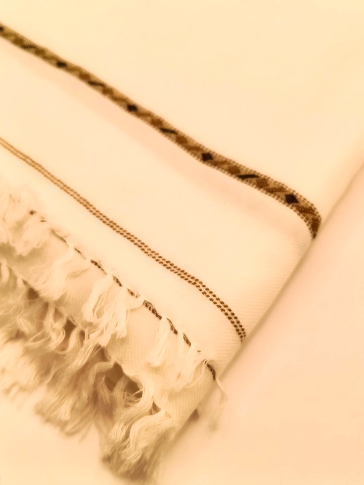 Premium Quality Striped Light Weight White Woolen Shawl