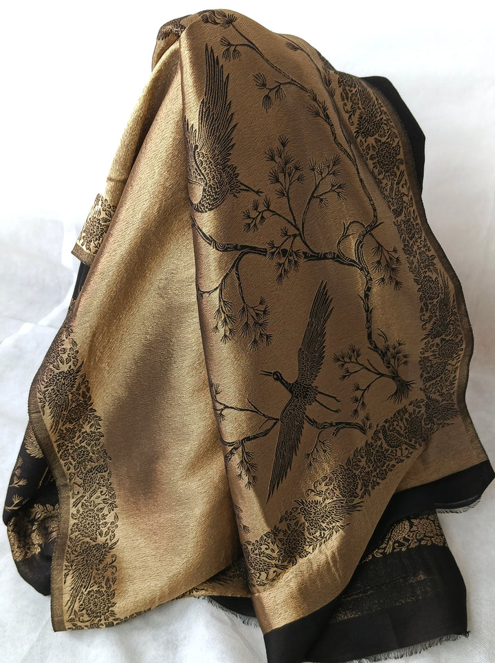 Premium Quality Black And Golden Reversible Moonlight Metallic Weave Shawl