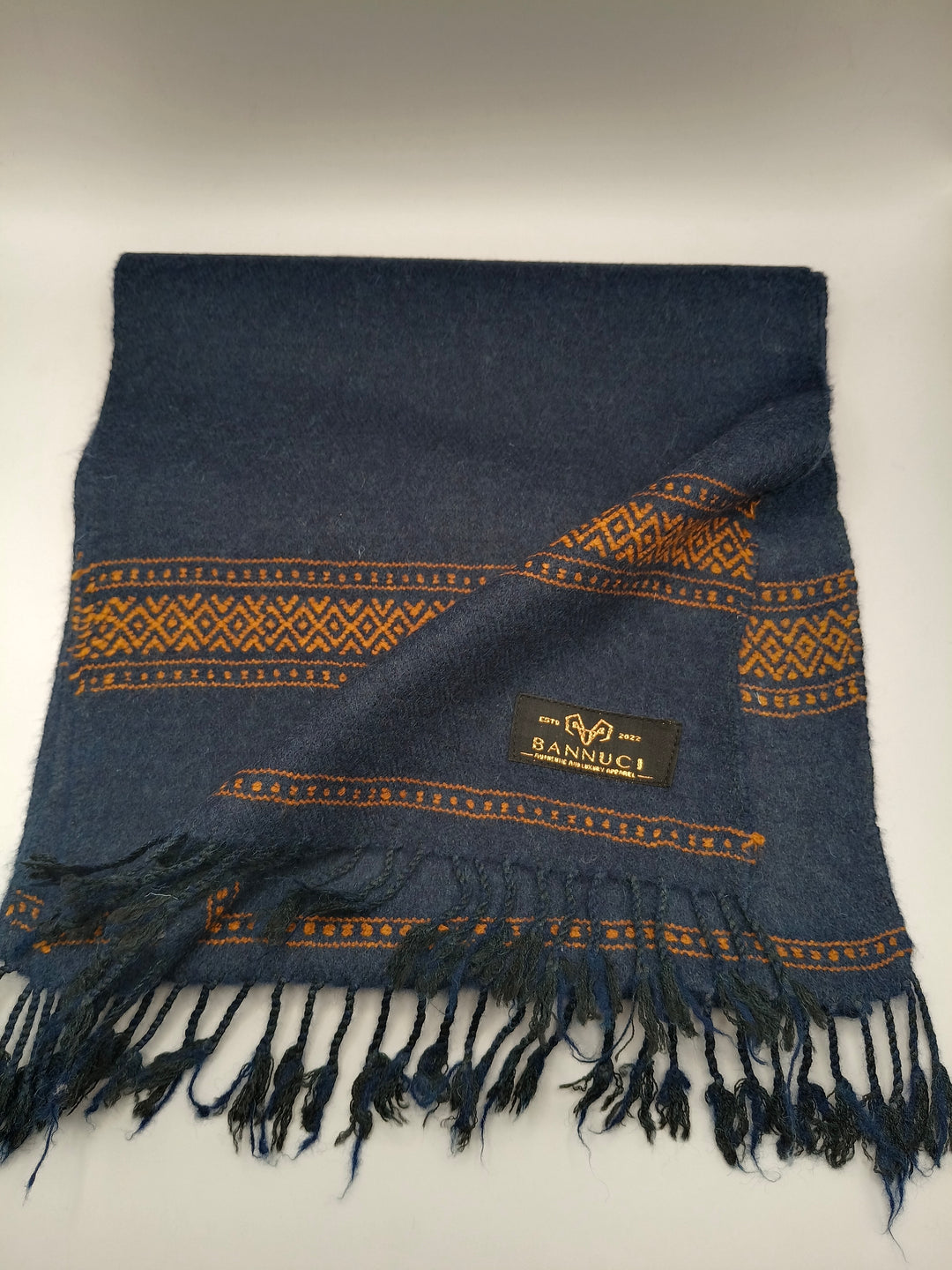 Premium Quality And Extremely Soft Blue Muffler With Orange Stripped Design