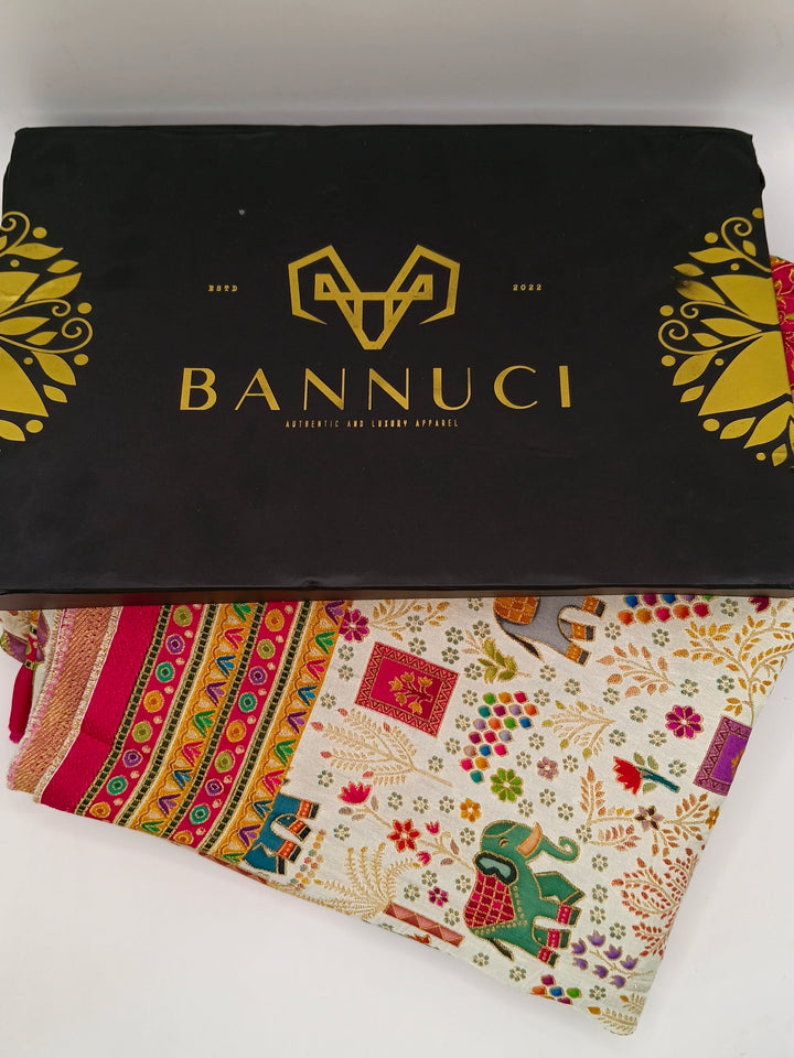 Premium Quality Dark Maroon And Off White Mix Multi Color kani Silk Pashmina  Shawl