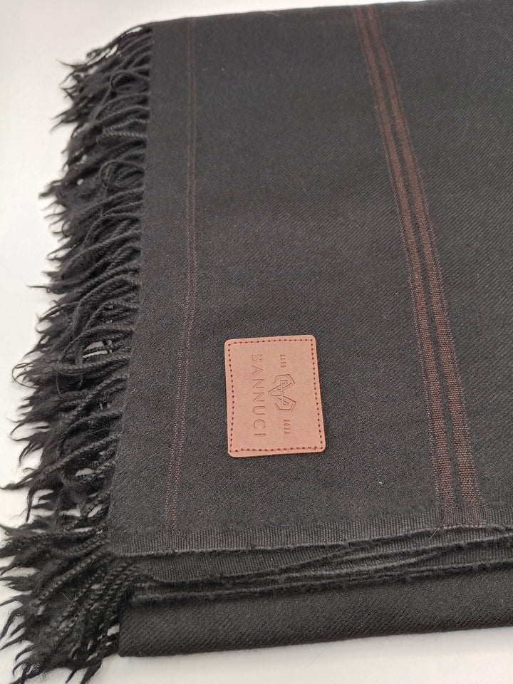 Premium Quality Light Color Striped Double Fiber 72 Black Woolen Shawl