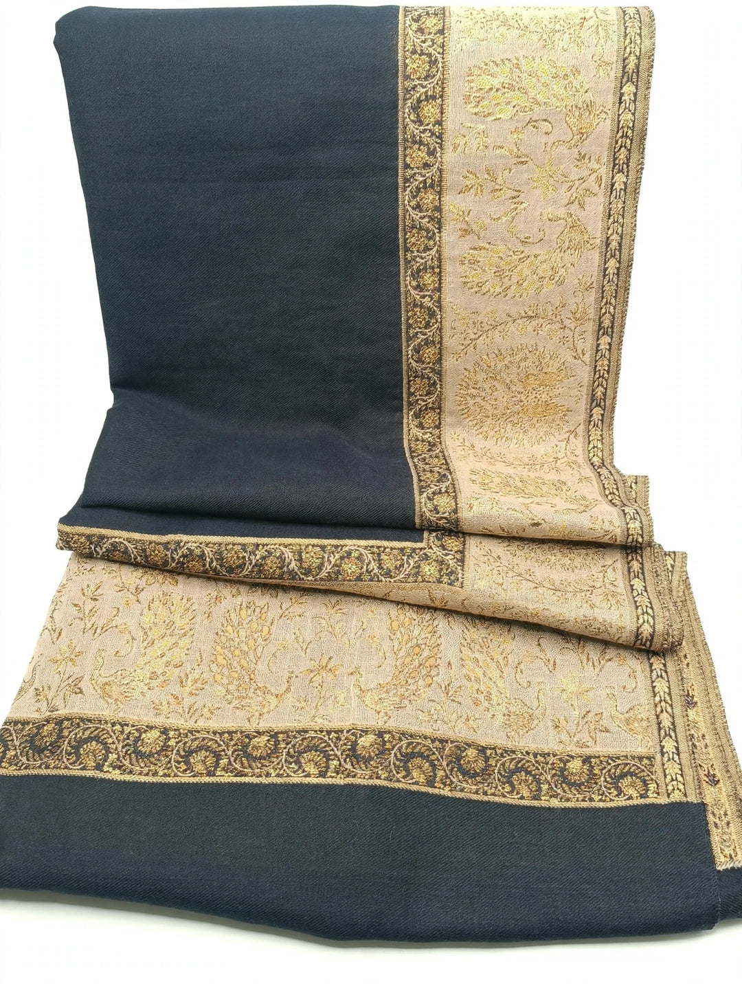 Premium Pashmina Shawl With Four Sided Golden Zarri Woven Border