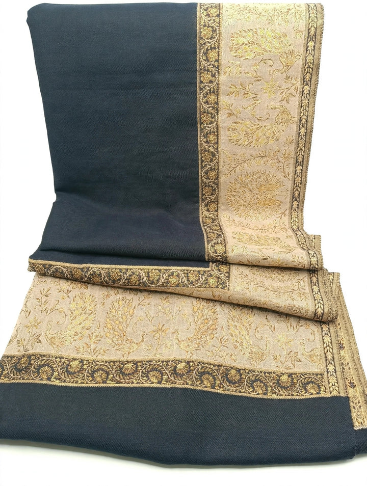 Premium Pashmina Shawl With Four Sided Golden Zarri Woven Border